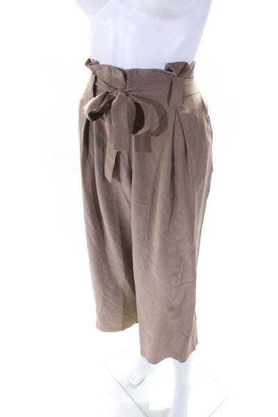 L'Agence Womens Mid Rise Belted Wide Leg Cropped Pants Brown Silk Size 4