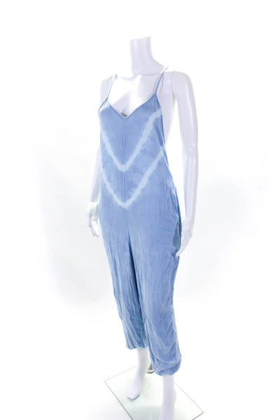 Electric & Rose Womens Tie Dye Jersey Halter Crop Jumpsuit Light Blue Size XS