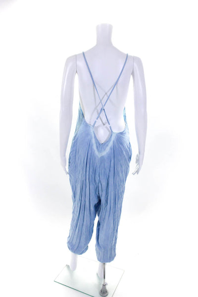 Electric & Rose Womens Tie Dye Jersey Halter Crop Jumpsuit Light Blue Size XS