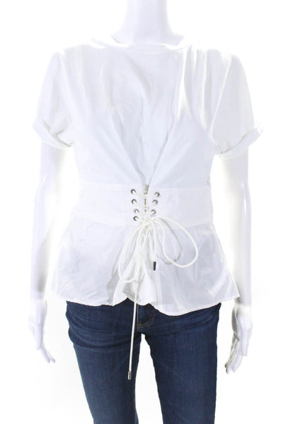 3.1 Phillip Lim Womens Lace Up Fitted Waist Tee Shirt Blouse White Size Small