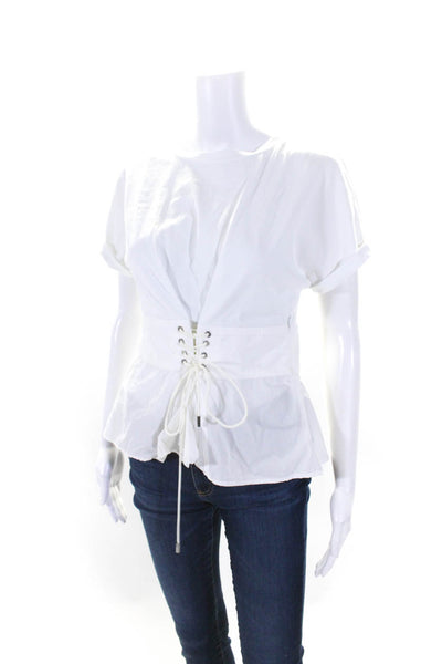 3.1 Phillip Lim Womens Lace Up Fitted Waist Tee Shirt Blouse White Size Small