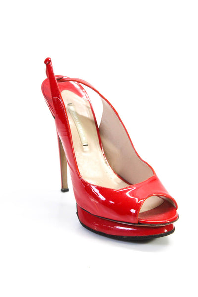 Nicholas Kirkwood Womens Peep Toe Platform Slingback Pumps Red Patent Size 38 8