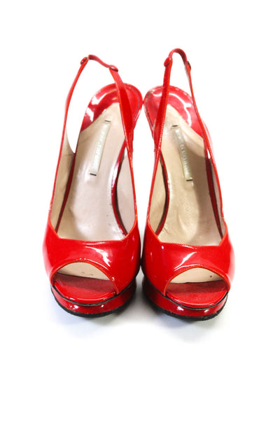 Nicholas Kirkwood Womens Peep Toe Platform Slingback Pumps Red Patent Size 38 8