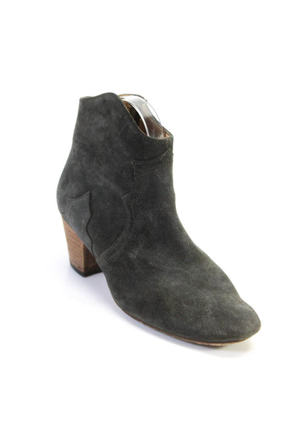 Isabel Marant Womens Stacked Heel Round Toe Ankle Boots Gray Suede Size 38 8