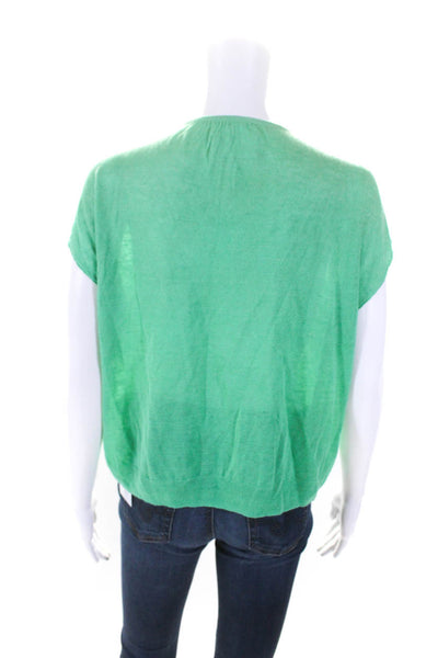 Zadig & Voltaire Womens Linen Blend V-Neck Short Sleeve Blouse Top Green Size S