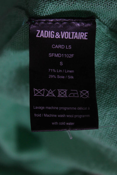 Zadig & Voltaire Womens Linen Blend V-Neck Short Sleeve Blouse Top Green Size S