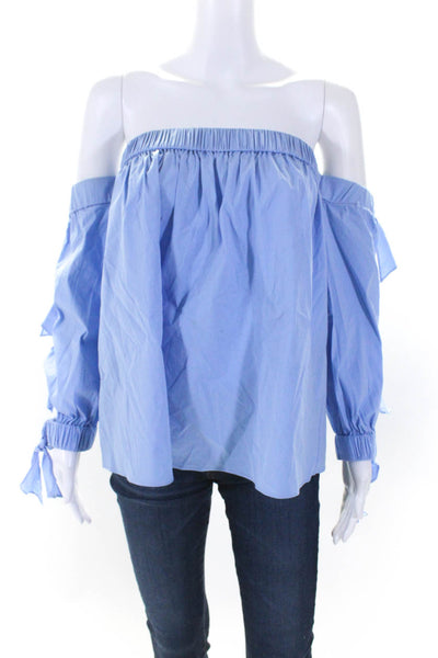 Milly Womens Cotton Blend Off The Shoulder Long Sleeve Blouse Top Blue Size L