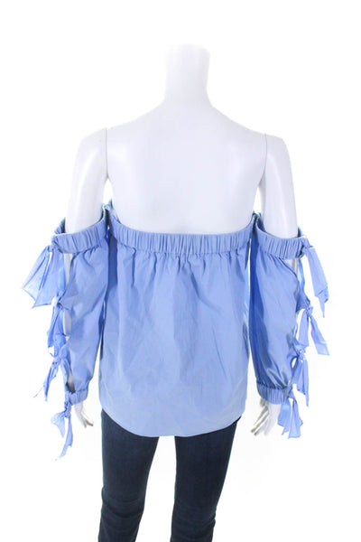 Milly Womens Cotton Blend Off The Shoulder Long Sleeve Blouse Top Blue Size L