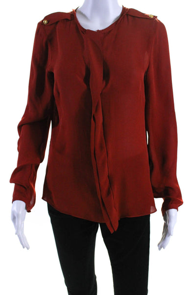 Bailey 44 Womens Long Sleeve Y Neck Top Blouse Red Orange Silk Size Medium