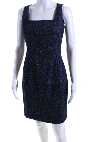 Michael Kors Collection Womens Back Zip Square Neck Speckled Dress Blue Size 6