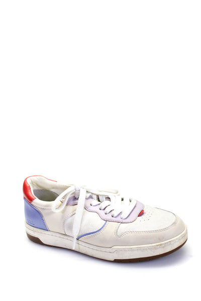 Madewell Womens Lace Up Back Logo Low TOp Sneakers White Blue Leather Size 7.5