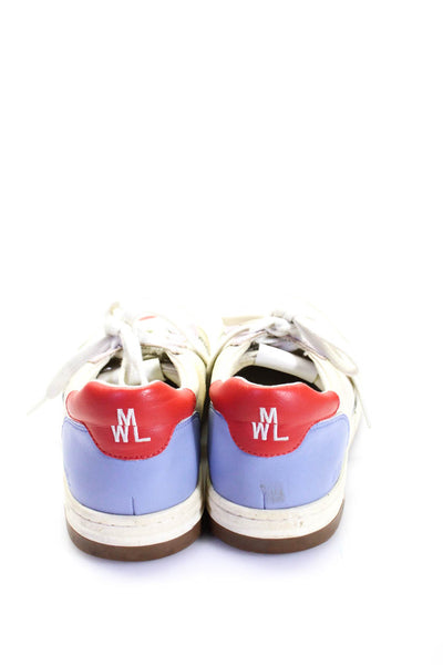 Madewell Womens Lace Up Back Logo Low TOp Sneakers White Blue Leather Size 7.5