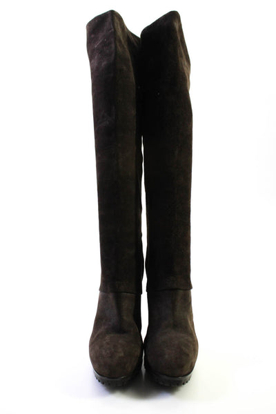 Yves Saint Laurent Womens Suede Pull On Knee High Boots Brown Size 36.5 6.5