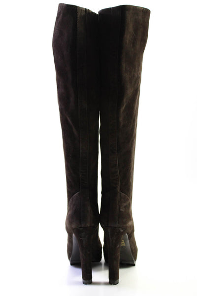 Yves Saint Laurent Womens Suede Pull On Knee High Boots Brown Size 36.5 6.5