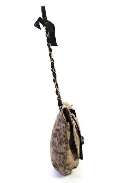 Lanvin Womens Leather Animal Print Crossbody Shoulder Handbag Brown Black