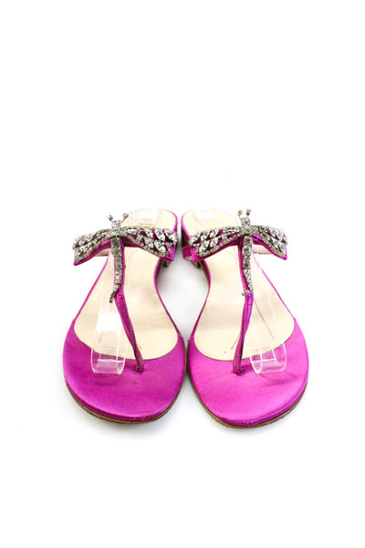 Kate Spade Womens Rhinestone Dragonfly Satin Thong Sandals Fuschia Size 6.5