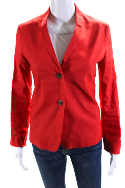 Jil Sander Womens Bright Red Wool Two Button Long Sleeve Blazer Size 34