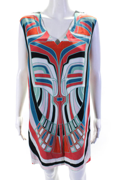 Artelier Nicole Miller Women Abstract Print V-Neck Shift Dress Multicolor Size M