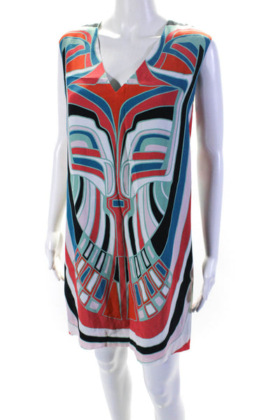 Artelier Nicole Miller Women Abstract Print V-Neck Shift Dress Multicolor Size M
