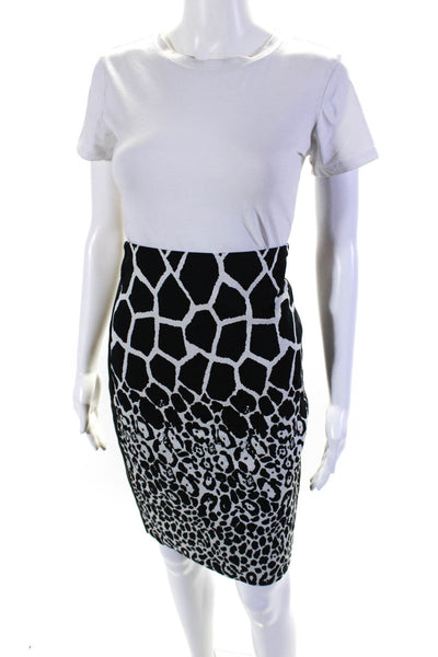 Artelier Nicole Miller Womens Cotton Mixed Print Pencil Skirt Black White Size 4