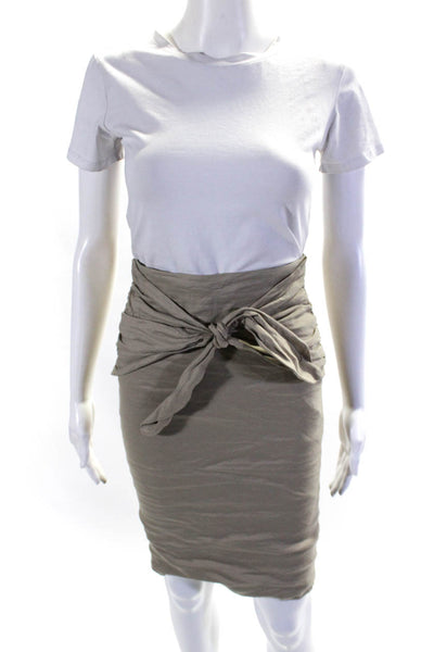 Artelier Nicole Miller Womens Knotted Front Back Zip Pencil Skirt Beige Size 4