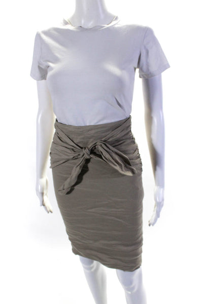 Artelier Nicole Miller Womens Knotted Front Back Zip Pencil Skirt Beige Size 4