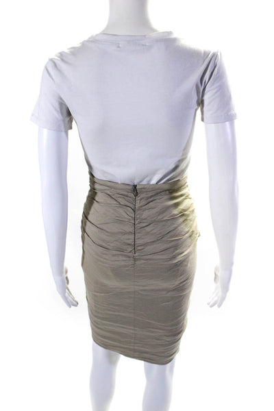 Artelier Nicole Miller Womens Knotted Front Back Zip Pencil Skirt Beige Size 4