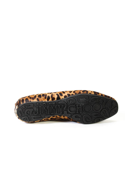 Jimmy Choo Womens Leopard Print Ponyhair Slip On Flats Brown Size 8.5