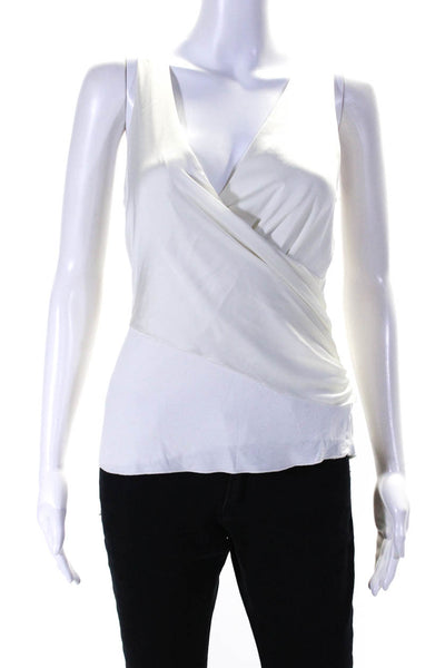 Bailey 44 Womens Draped Ruched Satin Surplice Tank Top Blouse White Size Small