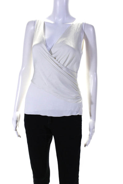 Bailey 44 Womens Draped Ruched Satin Surplice Tank Top Blouse White Size Small