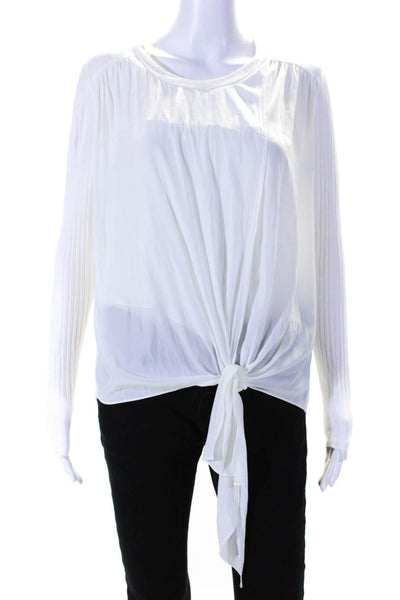 Lola And Sophie Womens Ribbed Knit Satin Wrap Waist Top Blouse White Size Small