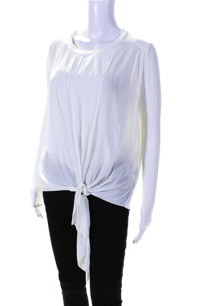 Lola And Sophie Womens Ribbed Knit Satin Wrap Waist Top Blouse White Size Small