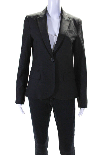 Theory Womens Peak Lapel One Button Blazer Jacket Black Wool Size 6