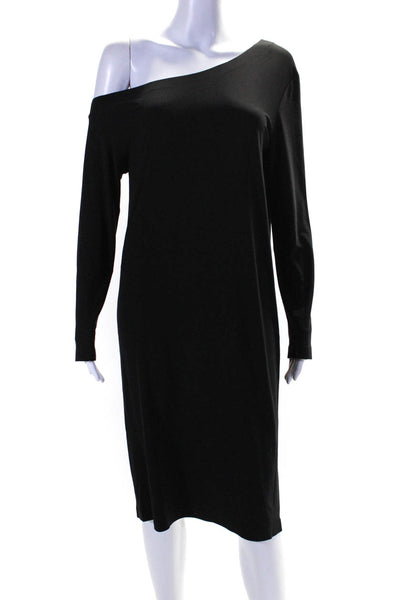 Norma Kamali Womens Long Sleeve Boat Neck Matte Jersey Shift Dress Black Small