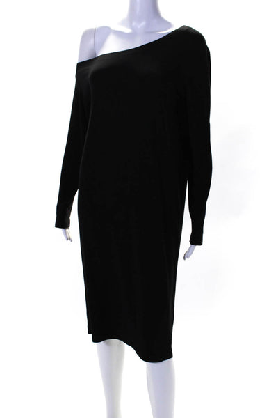 Norma Kamali Womens Long Sleeve Boat Neck Matte Jersey Shift Dress Black Small