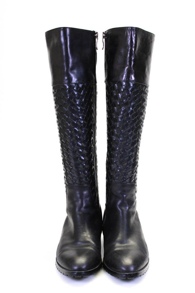 Sondra Roberts Womens Woven Leather Knee High Boots Black Size 7