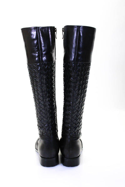 Sondra Roberts Womens Woven Leather Knee High Boots Black Size 7