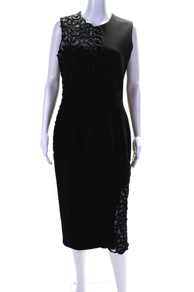 Sophia Kah Womens Black Cotton Textured Crew Neck Sleeveless Gown Dress Size 14