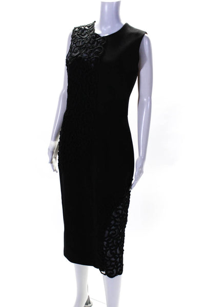 Sophia Kah Womens Black Cotton Textured Crew Neck Sleeveless Gown Dress Size 14