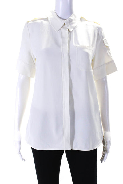 Victoria Beckham Womens White Collar Short Sleeve Button Down Shirt Size 6