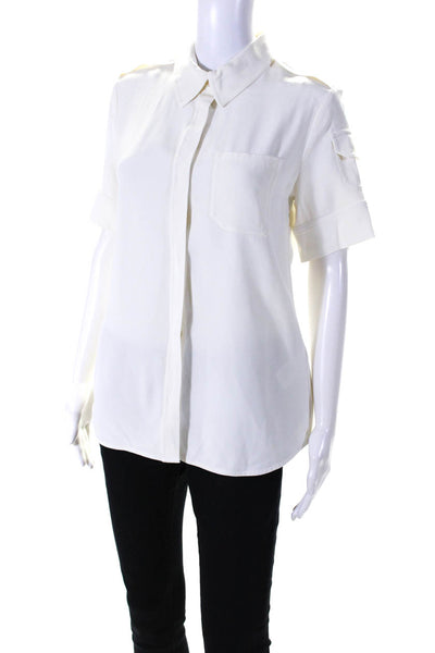 Victoria Beckham Womens White Collar Short Sleeve Button Down Shirt Size 6