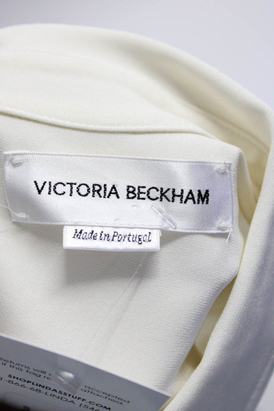 Victoria Beckham Womens White Collar Short Sleeve Button Down Shirt Size 6