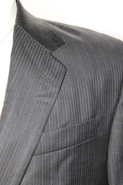 Donna Karan Signature Mens Wool Striped Notch Collar Suit Jacket Black Size 40R