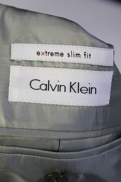 Calvin Klein Mens Wool Grid Print V-Neck Notch Collar Suit Jacket Gray Size 40R