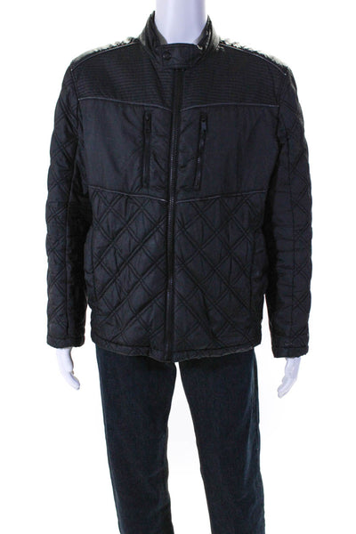 Marc New York Mens Quilted Texture Zipper Closure Jacket Black Size Large