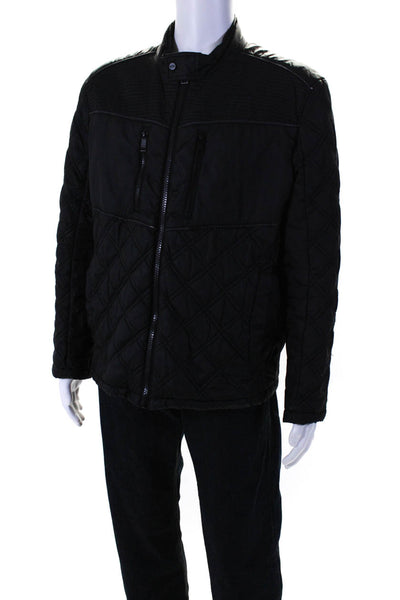 Marc New York Mens Quilted Texture Zipper Closure Jacket Black Size Large