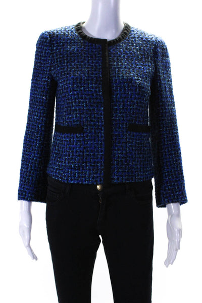 J Crew Womens Tweed Hook Closure Jacket Blue Black Wool Size 2