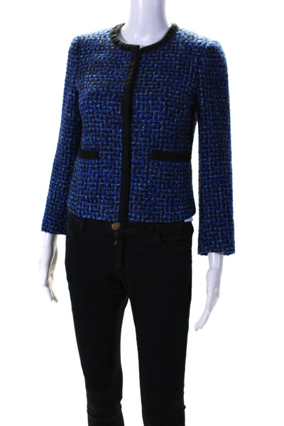 J Crew Womens Tweed Hook Closure Jacket Blue Black Wool Size 2