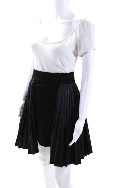 Amen Womens Pleated Faux Leather Ponte Mini Skirt Black Size IT 44