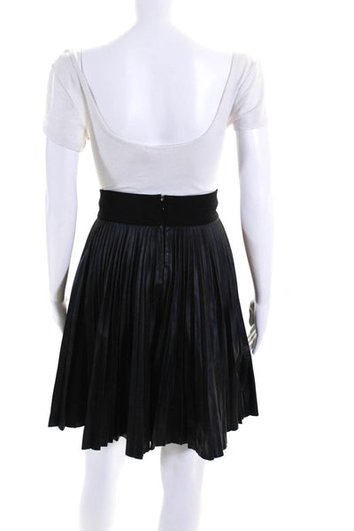 Amen Womens Pleated Faux Leather Ponte Mini Skirt Black Size IT 44